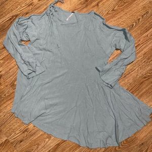 Free People Clear Skies Tunic Mini Dress Teal Cold Shoulder Asymmetrical Large
